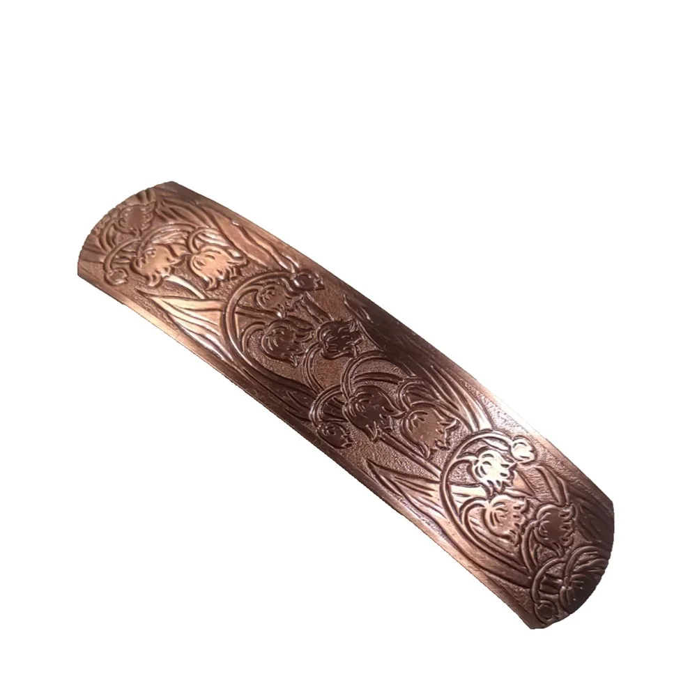 Copper Tone Hair Barrette Tension Clip Floral Etching Fairy Art Novel Design